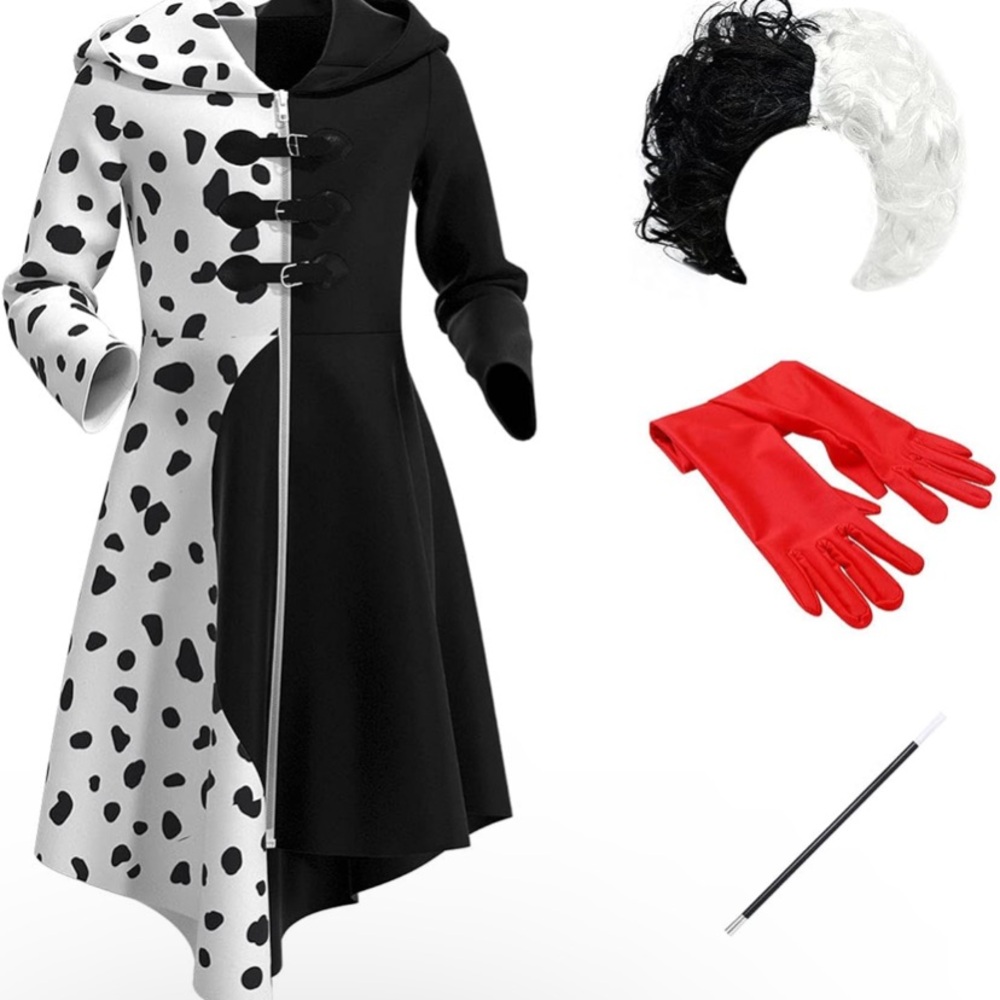 Dalmatian Villain Kids Costume Set - Black, White, Red